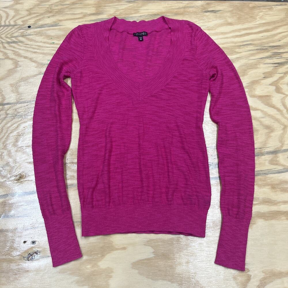 Express Y2K Deep V Neck Lightweight Sweater Women’s Size XS Pink Babydoll